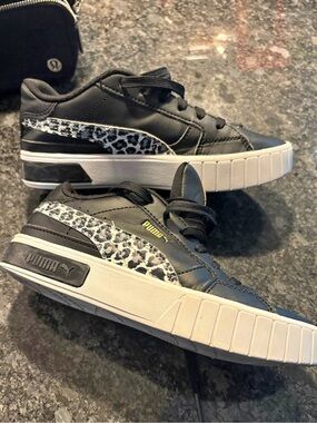 Puma Kids Black Sneakers with White Leopard Accent girls school age